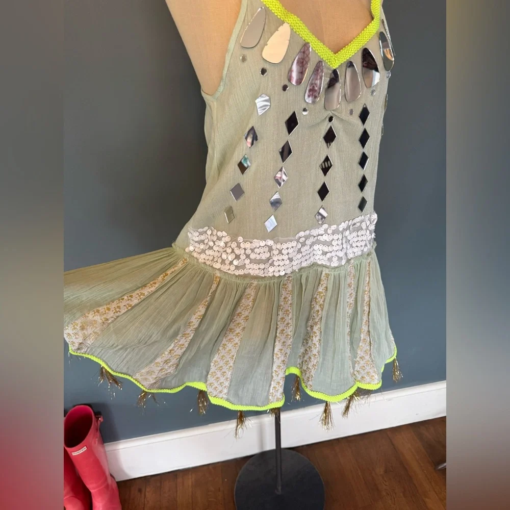 Free People Limited Edition holiday fairy Mirror Sequin slip Dress xs / s - Picture 2 of 6